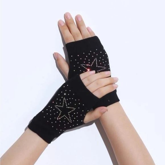 Rhinestone fingerless gloves nwt - Picture 2 of 4
